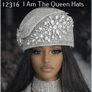 I Am The Queen Style 12316 Rhinestone Couture Church Hat Silver